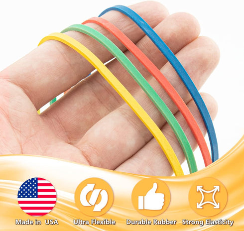 Large Heavy Duty Rubber Bands 1/2 LB (About 120 Rubberbands) - Made in USA, 4 Assorted Colors