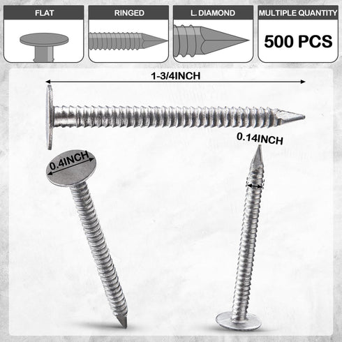 500 Pcs Aluminum Siding Nails, Roofing and Panel Nails for Fastening Wood Decking and Insulation Board