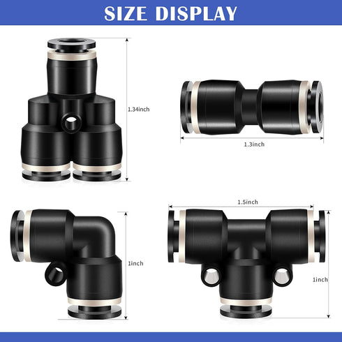 Hotop Push to Connect Fittings Air Line Pneumatic Fittings Kit 60 Pieces Quick Release Pneumatic Connectors 15 Splitters 15 Elbows 15 Tee 15 Straight Tubes (Black,1/4 Inch Od) by Hotop