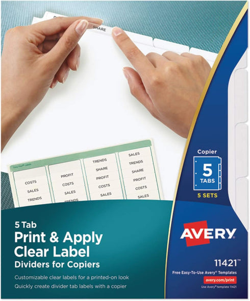 5-Tab, 11 8.5, 5 Sets Print and Apply Index Maker Clear Label Dividers, Copiers, x White