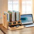 Wooden Desk File Organizer with 3 Compartments and 1 Drawer, Document Holder, Binder Rack with Chalkboard Label, Mail