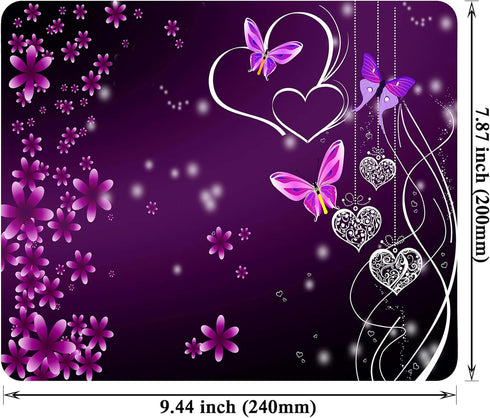 Gaming Mouse Pad - Non-Slip Rubber Base, Smooth Surface for Precise Control, 9.5 x 7.9 Inch, Pink Purple Butterflies