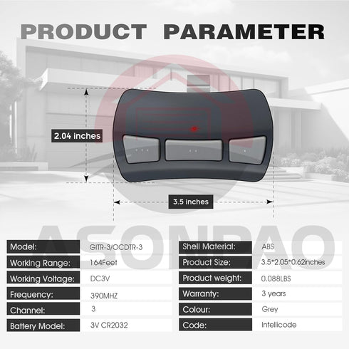 ASONPAO 2 OCDTR-3 Opener5 for Overhead Door Remote - Compatible with All CodeDodger Overhead Door Garage Door Year