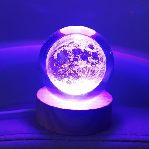 Zabalar 3D Crystal Moon Ball Light with Colorful LED Light Base,Valentine's Day Gift,Color Changing Table Lamp