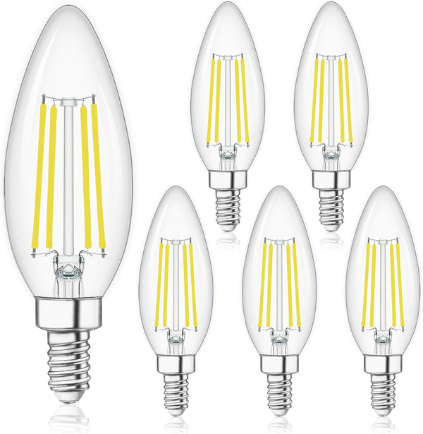 winshine E12 Candelabra LED Bulbs Dimmable 4000K Daylight, 60W Equivalent, 6 Pack