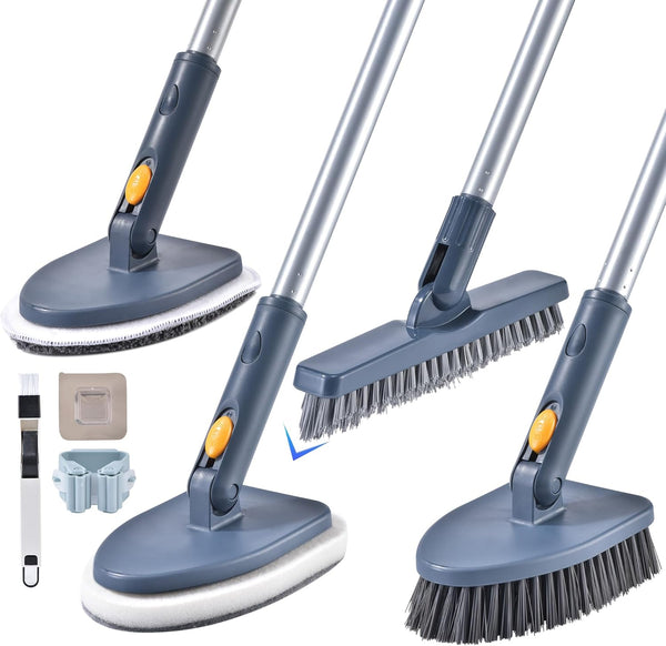 Shower Cleaning Brush,4 in 1 Tile Tub Shower Scrubber with 54.7'' Long