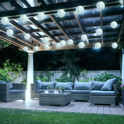 40Ft 40 StarryEver Lantern String Lights Outdoor Plug in, Connectable Warm White & White Lantern Lights with Remote