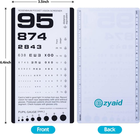 Rosenbaum Pocket Eye Chart with PD Ruler and Eye Occluder, Combo Kit for Near Vision Test and Visual Acuity Exam