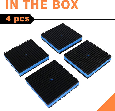 GCGOODS Rubber Anti-Vibration Pad, 4" x 4" x 7/8" Heavy Duty Ribbed Rubber with Blue EVA Center, Pack of 4