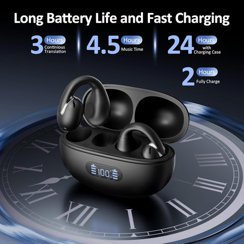 IAMJOY 163 AI Language Translation Earbuds Real Time, Language Translator Earbuds Open Ear Clip-On Design, Language