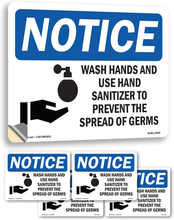 Wash Hands And Use Hand Sanitizer With Symbol OSHA Notice Vinyl Decal