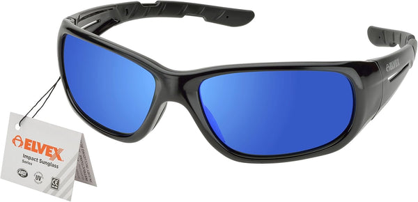 Elvex Delta Plus RSG100 Impact Sunglasses - Black Frame/Blue Mirror Lens, Unisex