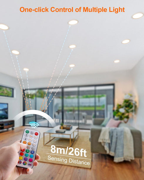 6 Inch 13W 1050 Dimmable 1 Pack DUSKTEC LED Recessed Lighting - RGBCW Color Changing LED Can Lights with Remote Control