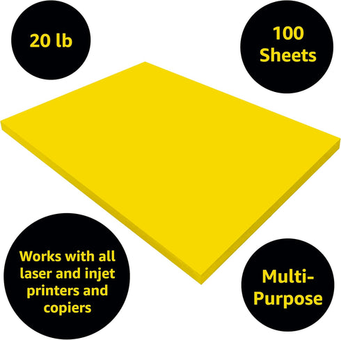 UBMOVE 8.5 11, 20 lb, 100 Multipurpose Copy Printer Paper, x Yellow, SHEETS, Construction Paper For School, Office