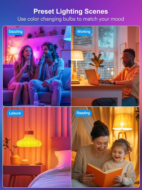 Bulbs, A19 Bulb, Bulbs, 16 800 2.4Ghz only,4 Pack ANGELHALO Smart Light Color Changing LED Light Work with Alexa