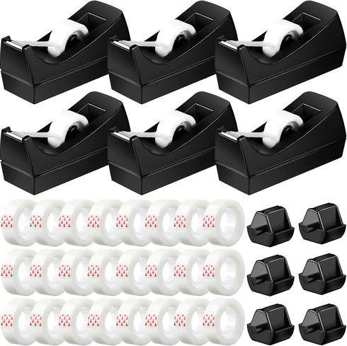 Yahenda 36 Pack Desktop Tape Dispenser with Non Skid Base, Transparent Tape and Replacement Cores for Home School