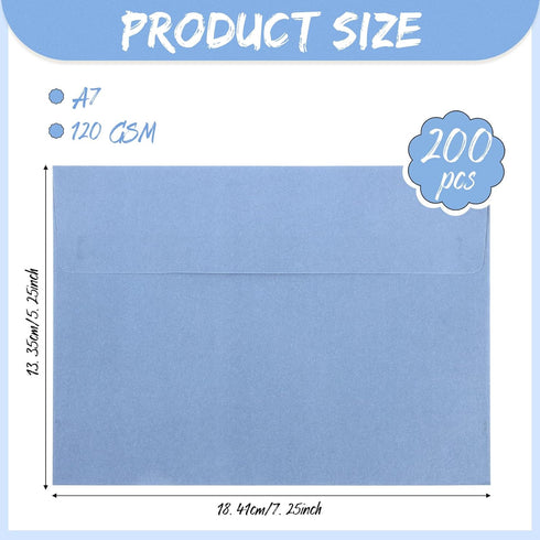 Ctosree 200 Pcs Dusty Blue A7 Invitation Envelopes, 5.25 x 7.25, Peel Stick Seal, Heavyweight for Invitations, Cards