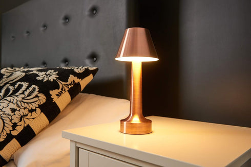 Dimmable Auraglow Copper Aluminium Rechargeable Remote-Controlled Colour Changing LED Table Lamp - Perfect for Bedside