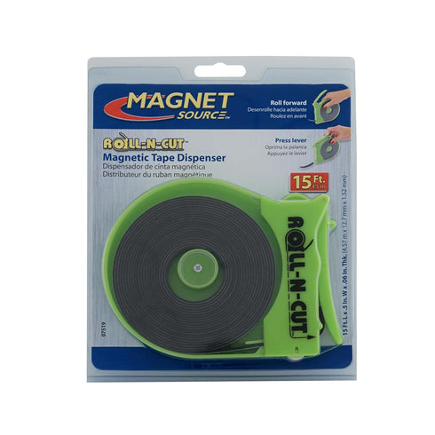 Master Magnetics Roll-N-Cut Dispenser with Flexible Magnet Tape Roll, 1/16" Thick, 1/2" Wide, 15' Length