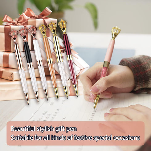 YOUMI 6Pcs Crown Crystal Metal Ballpoint Pen, Black Ink Glitter Diamond, Cute Personalized Pens for Office School
