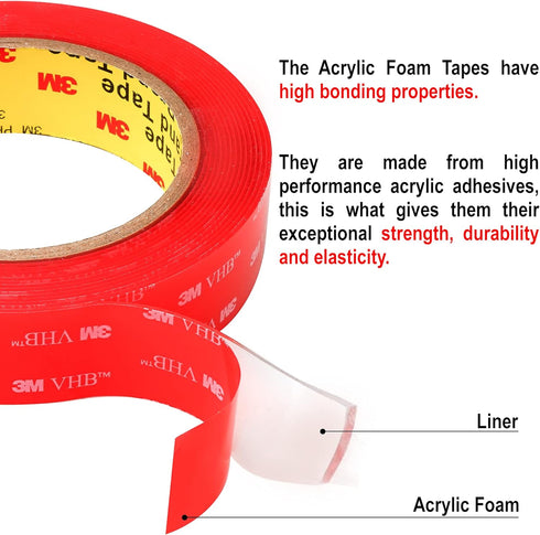 CANOPUS Double Sided Mounting Tape, Strong & Heavy Duty, Permanent Clear 4910 for Indoor Outdoor Fixing, 0.5in x 15ft