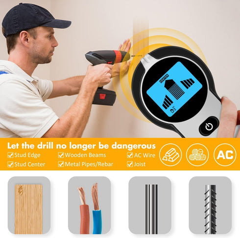 Stud Finder Wall Scanner: 5 in 1 Upgraded Electronic Scanner with Battery for Wood, Metal, AC Wire