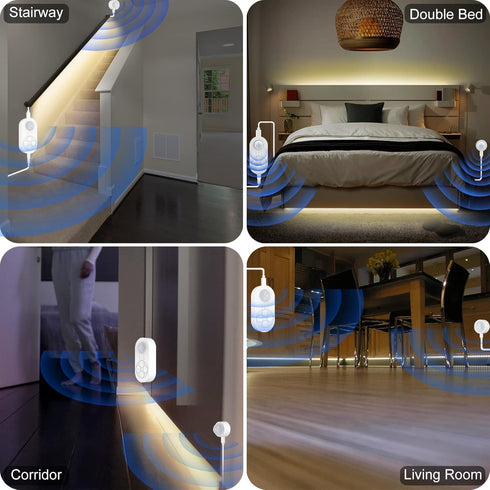 Dimmer 3000K 16.4FT Dual Motion Sensor Light Indoor - Plug-in Motion Activated Step Stair LED Strip with Double