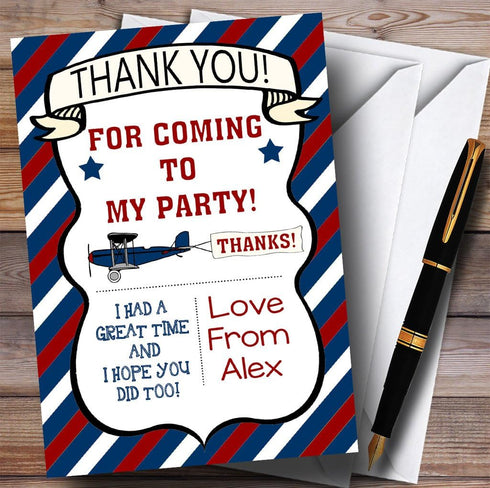 The Card Zoo Blue & Red Vintage Plane Party Thank You Cards