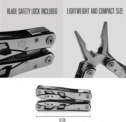 Multitool Plier - 12 In 1 Stainless Steel Pocket Multi Tool with Durable Sheath for Camping, Survival Gear by