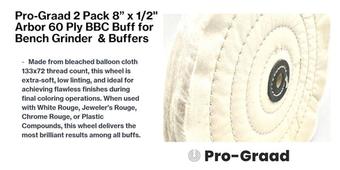 2 Pack 8” BBC Buffing Wheel - 60 Ply, Bleached Balloon Cloth for Bench Motor, Ultra Smooth Polishing Wheel