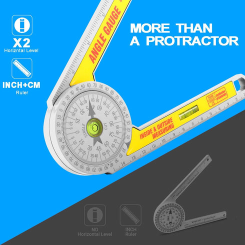 Miter Saw Protractor Angle Ruler, 360 Degree Measure Tool with High Accuracy Bubble Level for Carpenters