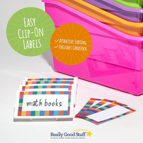 Really Good Stuff Durable Book and Binder Holder - 5 Pack, Bright Neon Colors for Classroom Organization and Storage