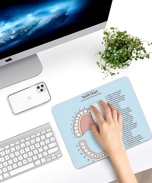 Emvency Mouse Pads, Pink Education Tooth Chart Infographic, Blue Dental Human Anatomy Mousepad, 9.5" x 7.9"