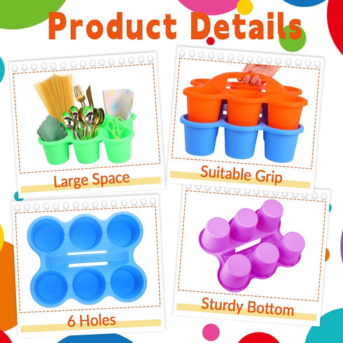 6 Pack 1293.5 Inches 6 Classroom Caddy Organizer with Handle Colorful Plastic Table Caddy Drink Cup Caddies Holder