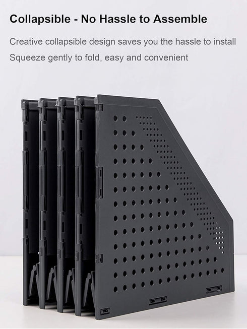Leven Collapsible Magazine File Holder - Desk Organizer with 4 Vertical Compartments for Office Organization