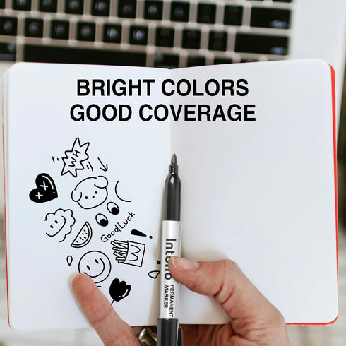INTUNO 120 Count Permanent Markers, Black, Fine tip, Oil-Based Permanent Markers, Waterproof and Fade-Resistant
