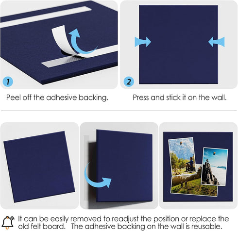 MaxGear 12 Pack Felt Wall Tiles, Large Cork Board 36"x24" with 40 Pushpins, Dark Blue Cork Boards for Office