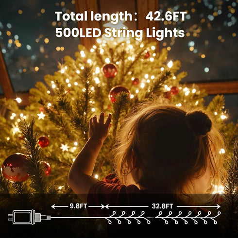 500 42Ft Dailyart Fairy Lights Plug in, Led with Remote Small Warm String Lights with Timer Long Twinkle Waterproof