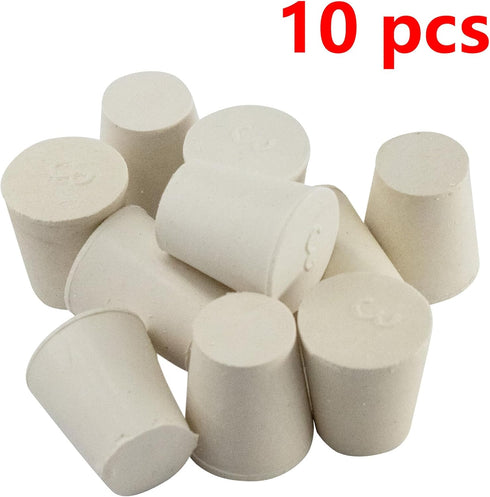 White Tapered Shaped Solid Rubber Stopper, Size 3#" 0.9x0.7x1inch / 23x17x26mm, 10 per package