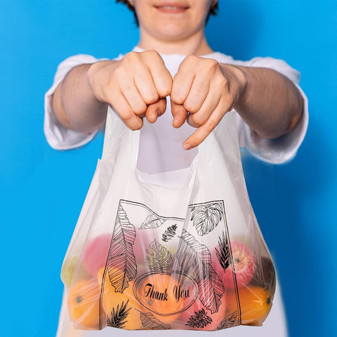 Yesland 500 Pack 13 7 21 Inch Plastic Bags with Handles, Clear Thank You Plastic Grocery Bags Shopping Bag, X X