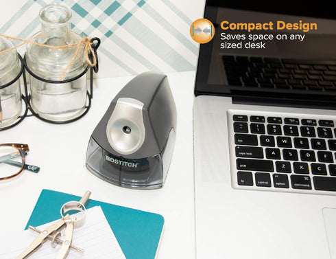 Bostitch Office Personal Electric Pencil Sharpener, Powerful Motor, High Capacity Shavings Tray, Gray