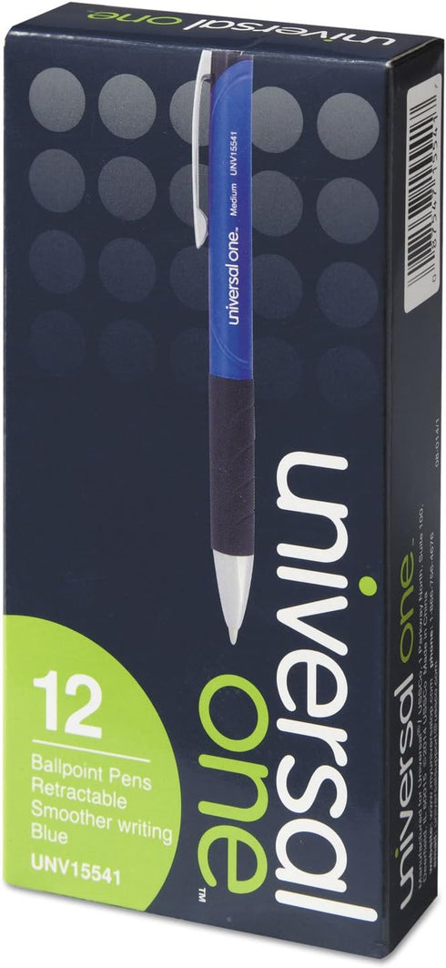 Universal Comfort Grip Ballpoint Pen, Retractable, Blue Barrel, Medium 1 Mm, Blue Ink, Dozen