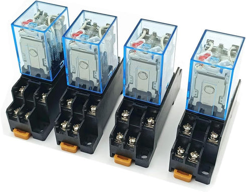 BULUSHI 4Pcs MY2N-J AC110/120V 5A Coil, Red Indicator Light, 35mm DIN Rail DPDT 8Pins Electromagnetic Relay