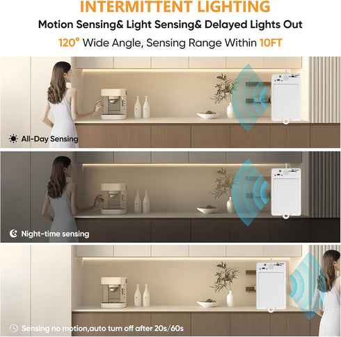 6.56ft 640LEDs 4000K 2 Pack OMIKA COB Motion Activated LED Strip Light, Natural White Rechargeable Night Light, Safe