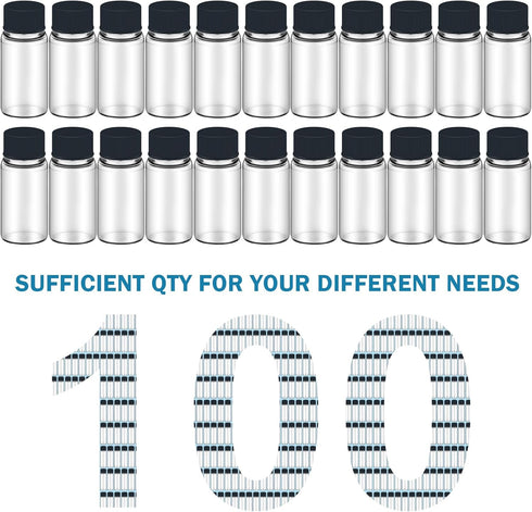 100pcs 3ml Clear Glass Vials, Leak-Proof Sample Vials with Screw Cap and PE Liners for Lab Use, Storage Liquid