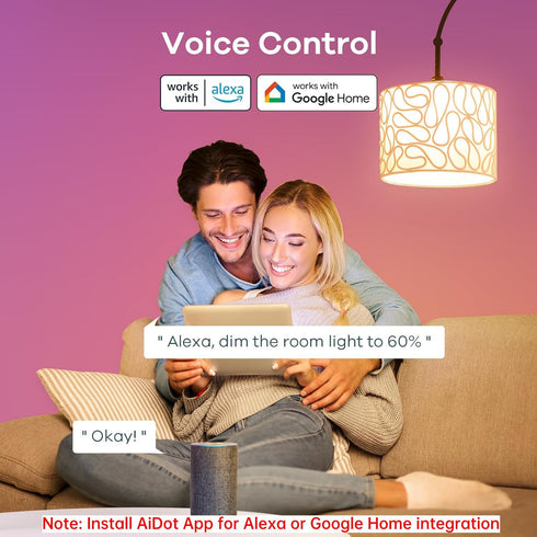 Linkind Smart Light Bulbs, 4 Pack, 60W A19 E26, Remote Control, Works with Alexa & Google Home, 1800K-6500K