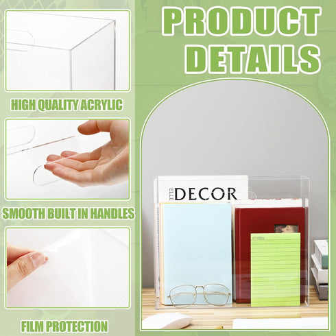 Hanging File Organizer Box - Acrylic File Folder Organizer for Letter Size Folders with Handles, Clear Desk Hanging