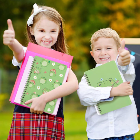 L1rabe 2 A5 Frog Spiral Notebooks, Cute Frog Playing Banjo, College Ruled Hardbound Notebooks for Kids Teens Christmas