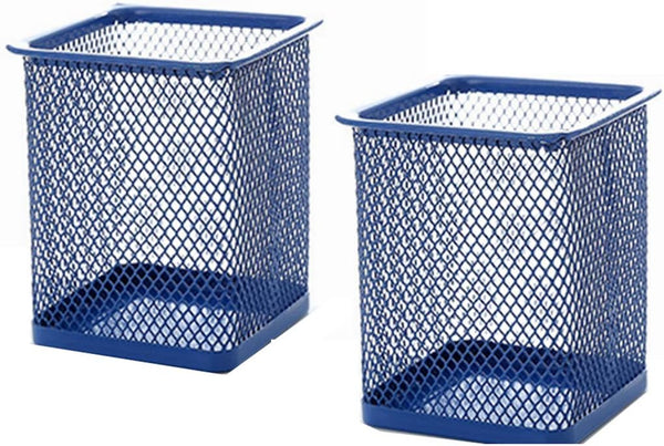 Metal Mesh Pen Holder, Pink Pencil Cup Holder Organizer for Desk Office and School (2 x, Blue)