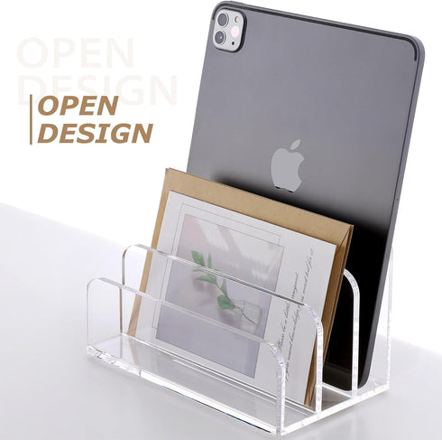 SANRUI Acrylic File Mail Desktop Organizer - 3 Compartments Clear Desk Letter Sorter for Office Documents